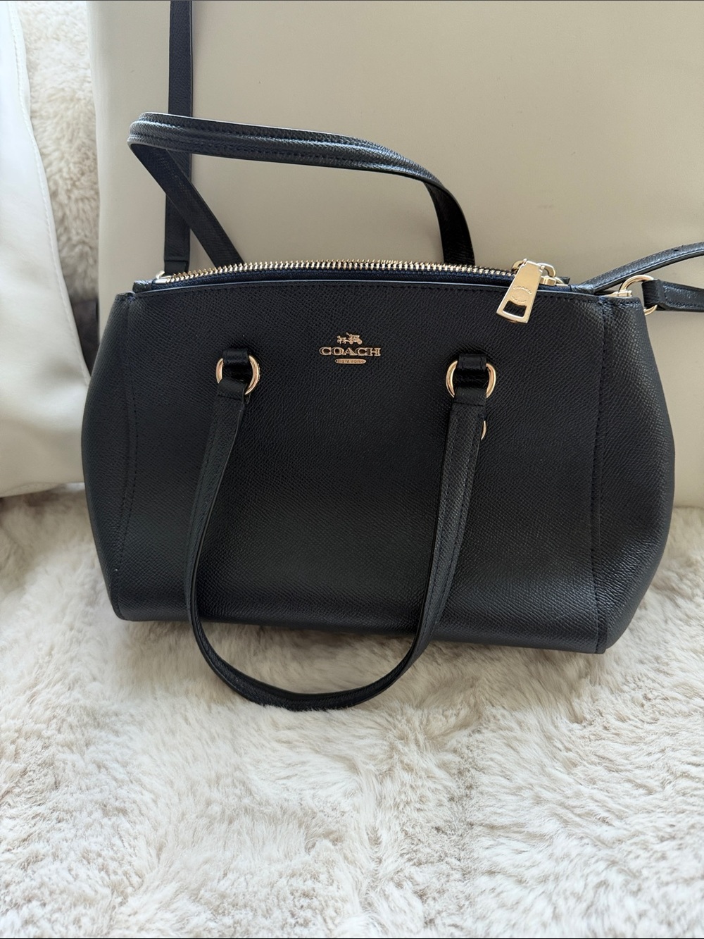 Coach Black Leather Satchel with Gold-Tone Accents